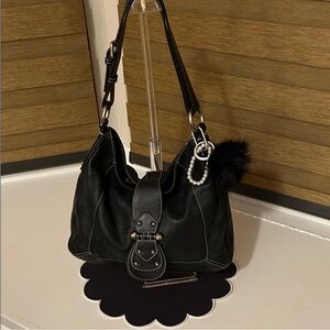 Furla Black Leather Shoulder Bag with Silver Accents 14”wide x 11.5” h x5” deep